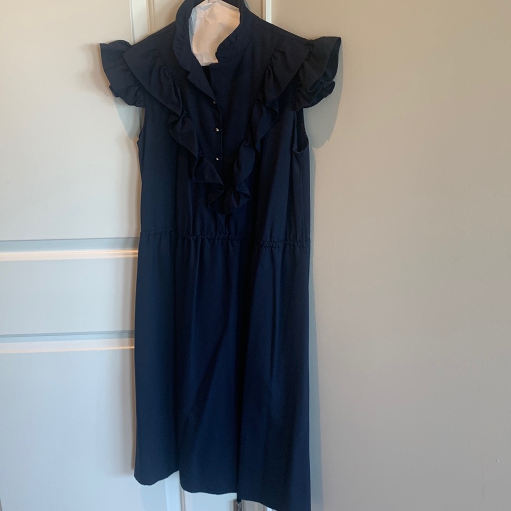 Anthropologie navy blue midi dress with ruffles
